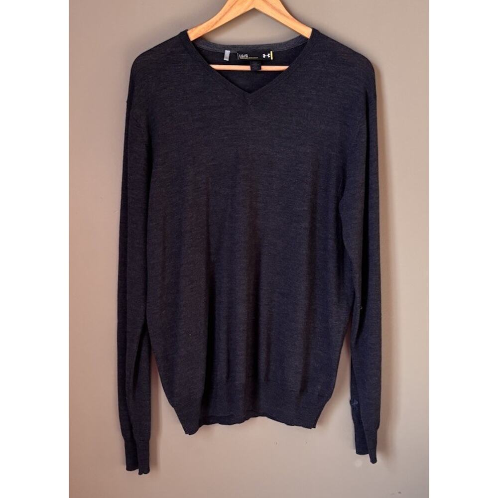 Under Armour Men’s Golf Performance Sweater V-neck Dark Gray 100% Wool Large